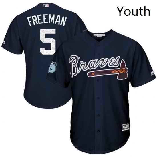 Youth Majestic Atlanta Braves 5 Freddie Freeman Authentic Navy Blue 2017 Spring Training Cool Base MLB Jersey